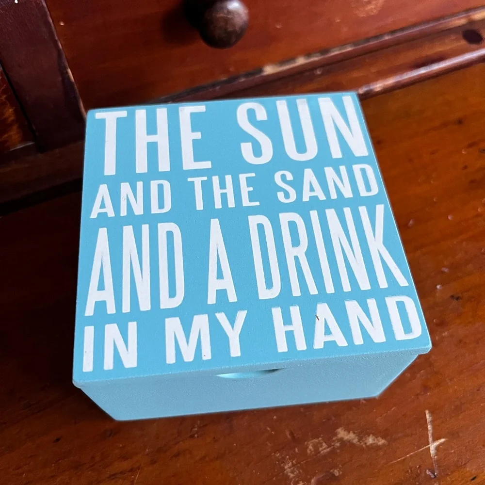 New Blue Decorative Trinket Box with White Beach Quote